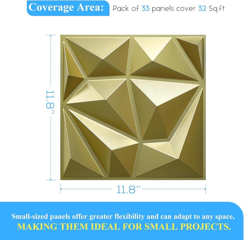 LEVOWAY 33 Pack 3D Modern Diamond Wall Panels for Interior Wall Decor,12''x12'' Champaign Gold Accent Wall Panles for Living Room,TV Wall Background,Bedroom - Image 5